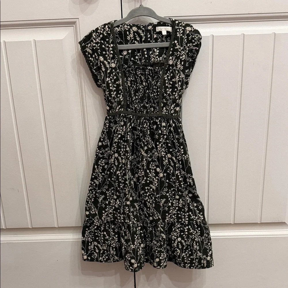 VINES MADELINE DRESS Rylee + Cru Olive Green Dress with Cream Floral Pattern - Picture 2 of 7